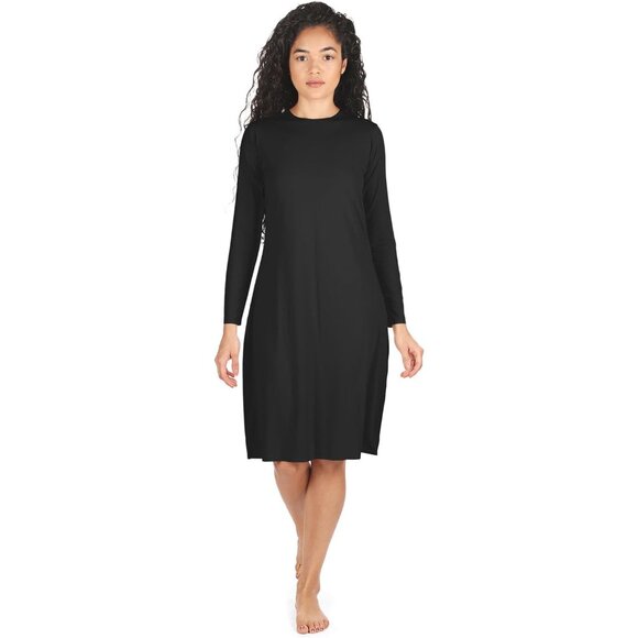 Women's Bonded Long Sleeve Slip Dress Nylon Spandex Crew Neck Medium